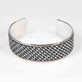 Bracelet en Cuir Quadrillé Argent et Noir