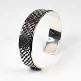 Bracelet en Cuir Quadrillé Argent et Noir