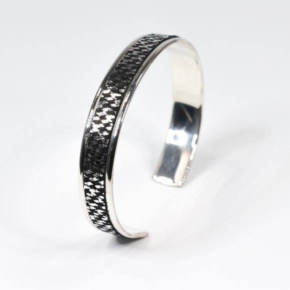 Bracelet en Cuir Quadrillé Argent et Noir