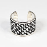 Bague en Cuir Quadrillé Argent et Noir