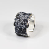 Bague en Cuir Bleu/Gris Imprimé Serpent