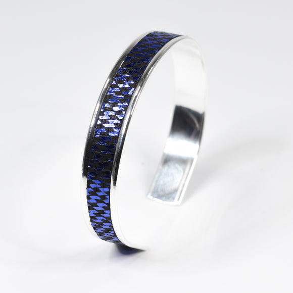 Bracelet en Cuir Quadrillé Bleu et Noir