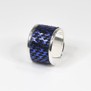 Bague en Cuir Quadrillé Bleu et Noir