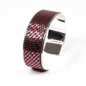 Bracelet en Cuir Quadrillé Framboise et Noir