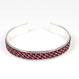 Bracelet en Cuir Quadrillé Framboise et Noir