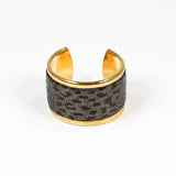 Bague en Cuir Taupe Motif Léopard Noir