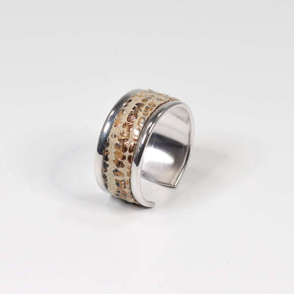 Bague en Cuir Beige Effet Tissu