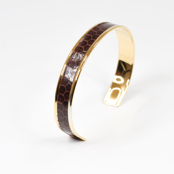 Bracelet en Cuir de Serpent Marron Foncé