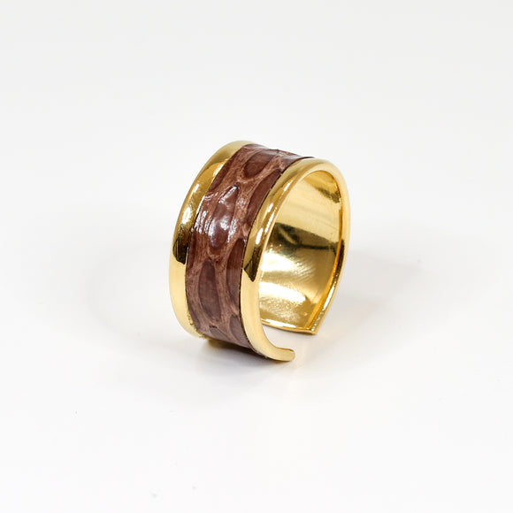 Bague en Cuir de Serpent Marron Clair