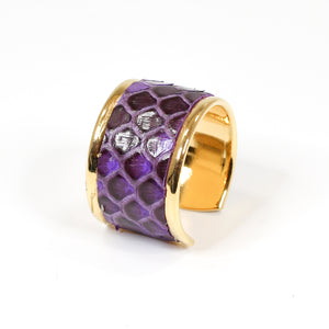 Bague en Cuir de Python Violet et Noir