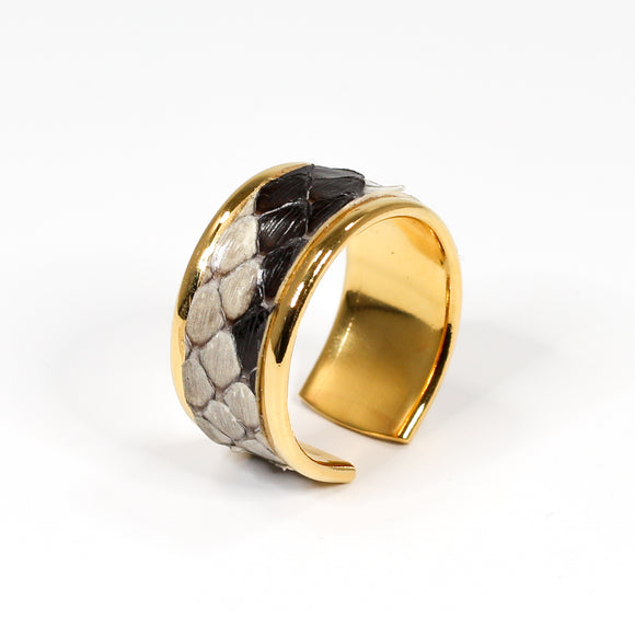 Bague en Cuir de Python Noir et Blanc