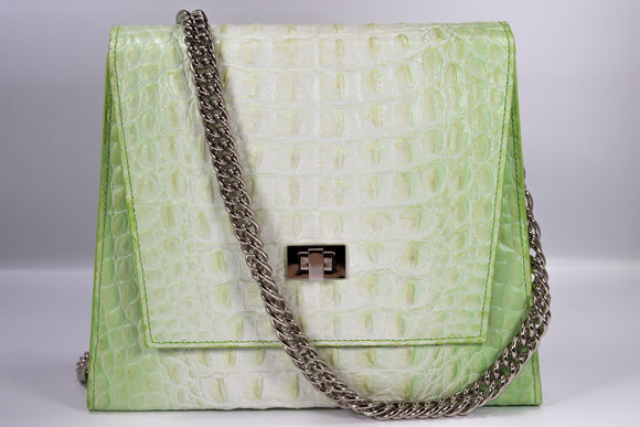 Sac à Main en Cuir Vert et Blanc 