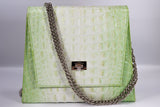 Sac à Main en Cuir Vert et Blanc "Gaby"