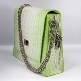 Sac à Main en Cuir Vert et Blanc "Gaby"