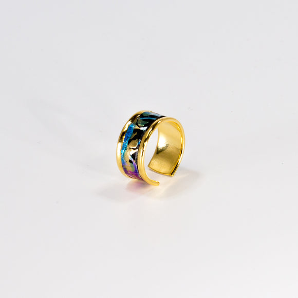 Bague en Cuir de Serpent Noir et Multi Couleur