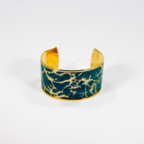 Bracelet en Cuir de Serpent Bleu/Vert et Or