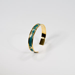 Bracelet en Cuir de Serpent Bleu/Vert et Or