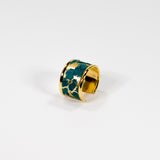 Bague en Cuir de Serpent Bleu/Vert et Or