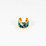 Bague en Cuir de Serpent Bleu/Vert et Or