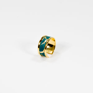 Bague en Cuir de Serpent Bleu/Vert et Or