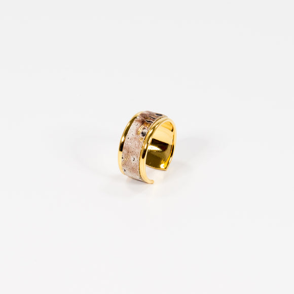 Bague en Cuir Crème et Doré, effet Bois